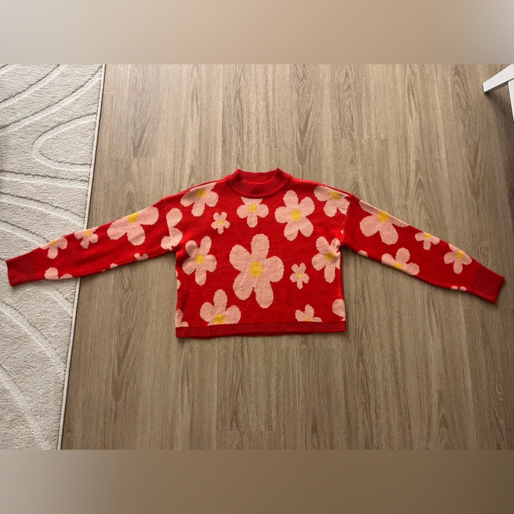 Oversized red and pink floral sweater